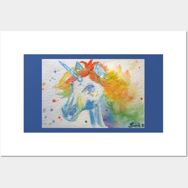 Unicorn Watercolor Painting - Magical Rainbow Wall Art by SarahRajkotwala